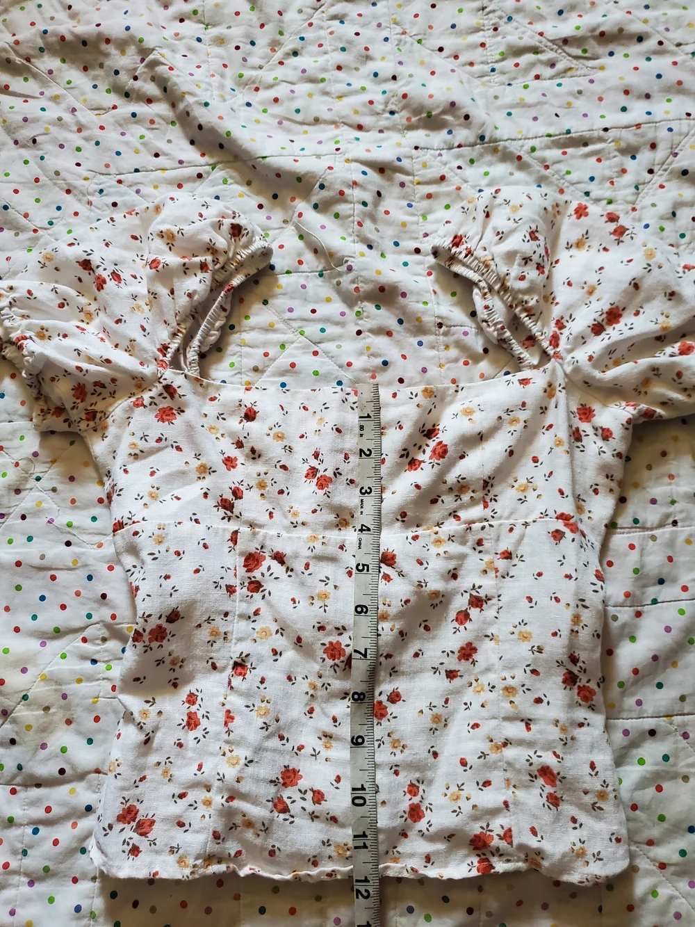Reformation White Floral Puff Sleeve Square Neck Top Size 4.